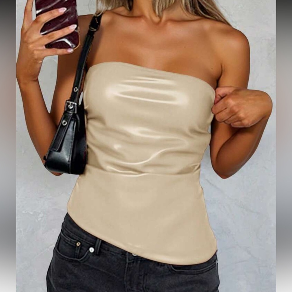 Cream Faux Leather Asymmetrical Top NEW 🏷️
